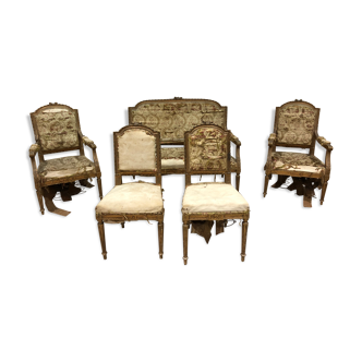 Louis XVI style lounge in carved wood, gilded