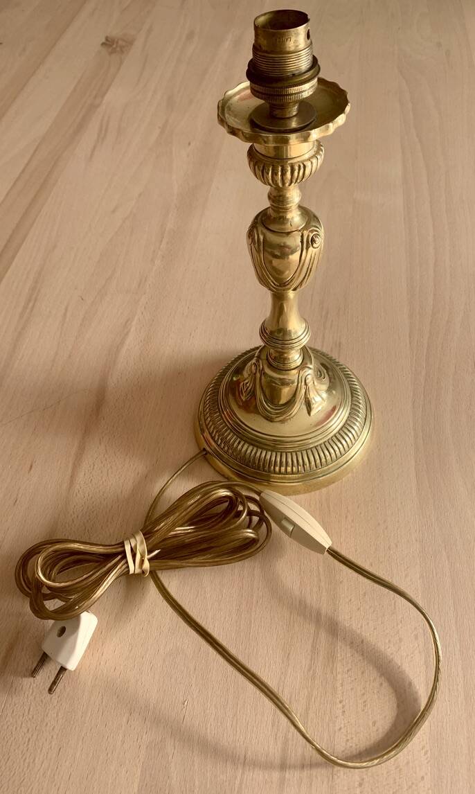 Bronze Lamp Base with Draped Decor Louis XVI Style