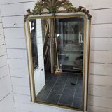 Ancien miroir style Louis XV patine doré et blanc, 145×82cms