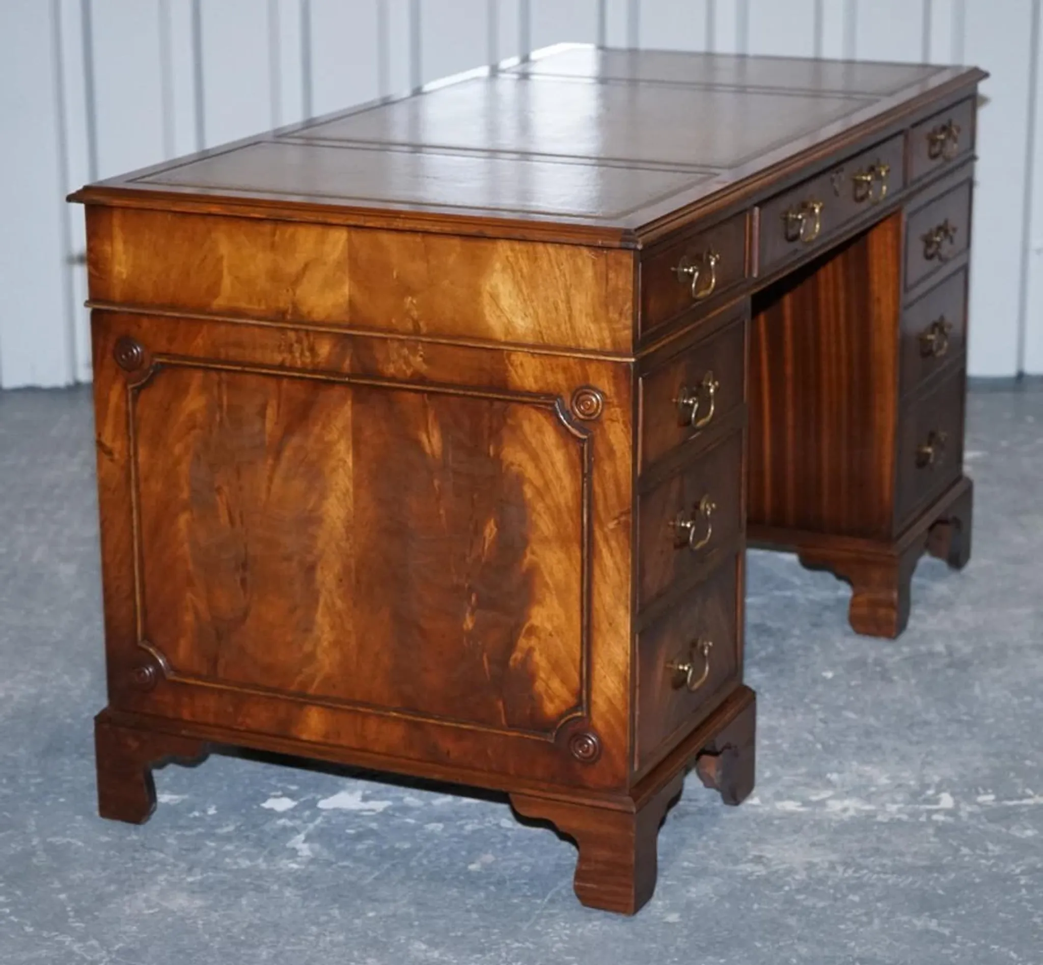 Vintage Green Hunter Leather Pedestal Desk by Bevan Funnell