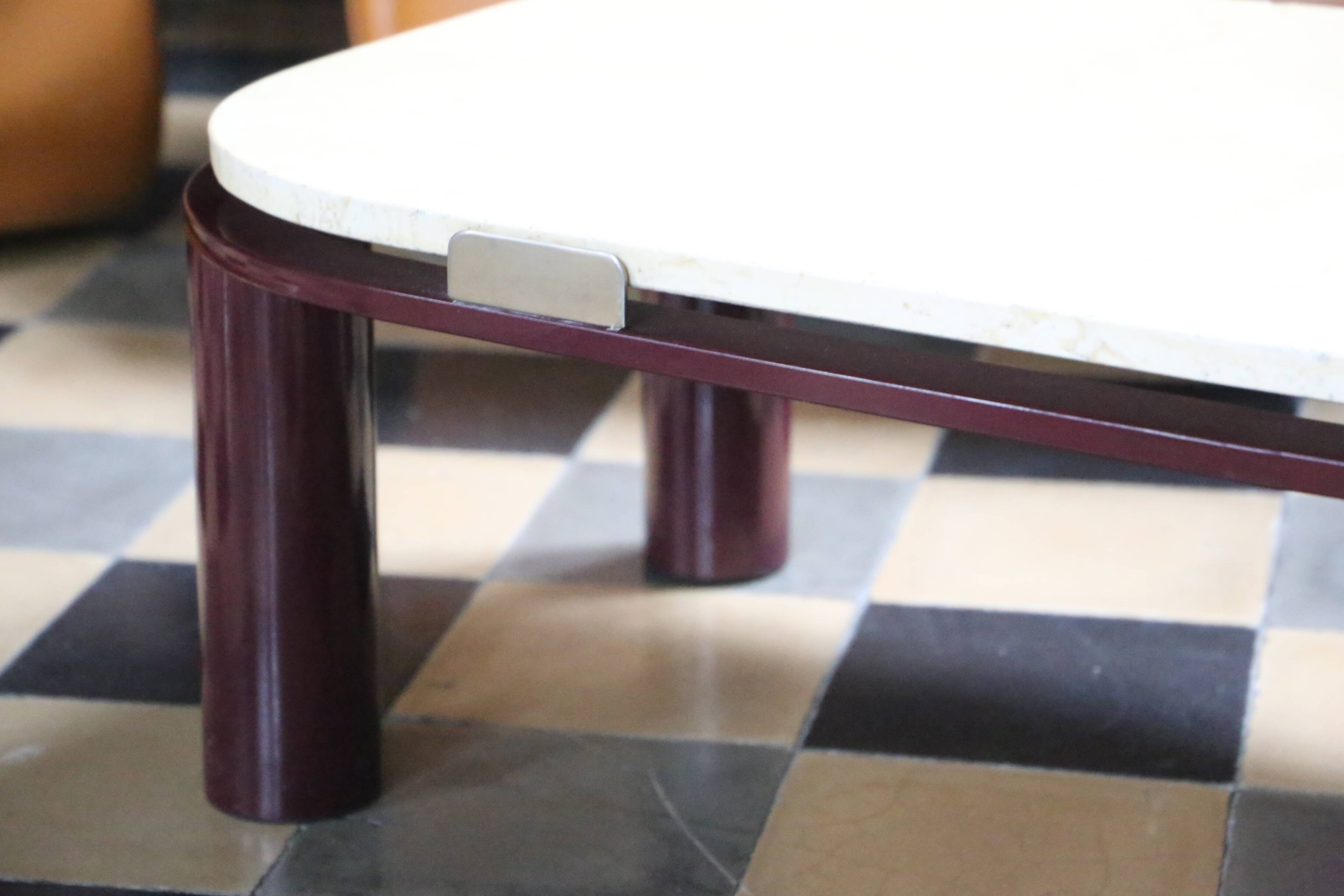 Roche Bobois Travertine and metal coffee table, 1980s