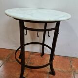 Iron pedestal table and marble top