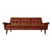 Vintage Danish mid-century 3 person sofa in chestnut brown leather, 1960s