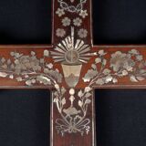 Apostolic Cross in mahogany wood and mother-of-pearl inlay, Tonkin, 19th century