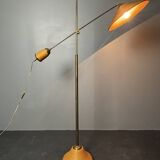 Italian Adjustable Floor Lamp in Pencil Reed Rattan Bamboo and Brass, 1970s