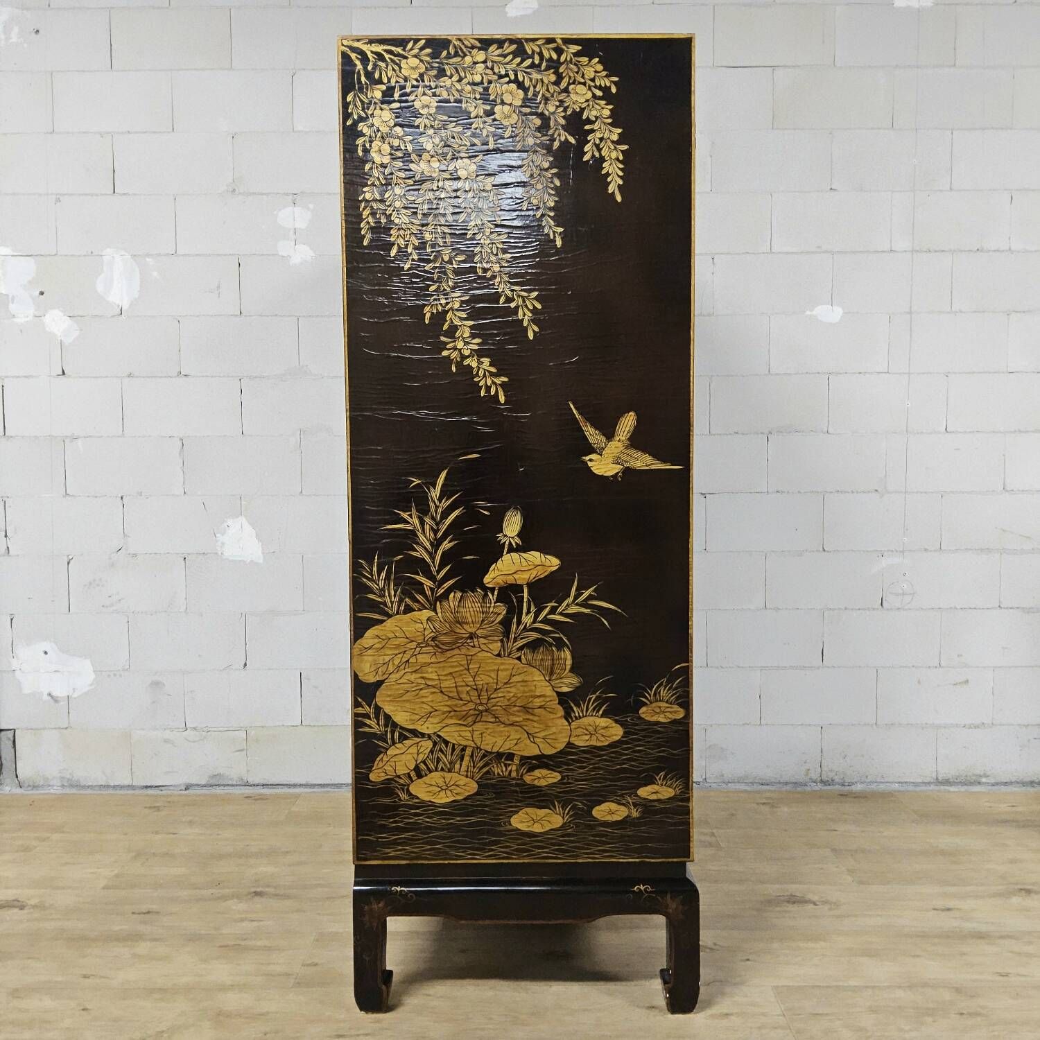 Vintage Chinese cabinet with birds & flowers, red & gold (bohemian)