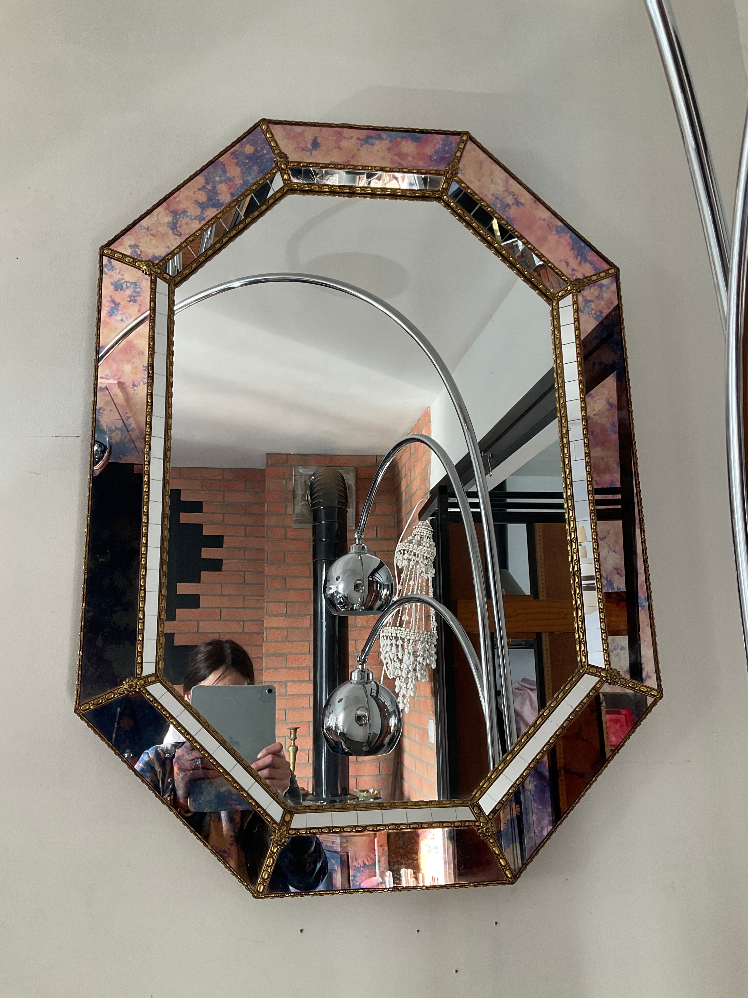 Vintage mirror with brass and wood parcloses