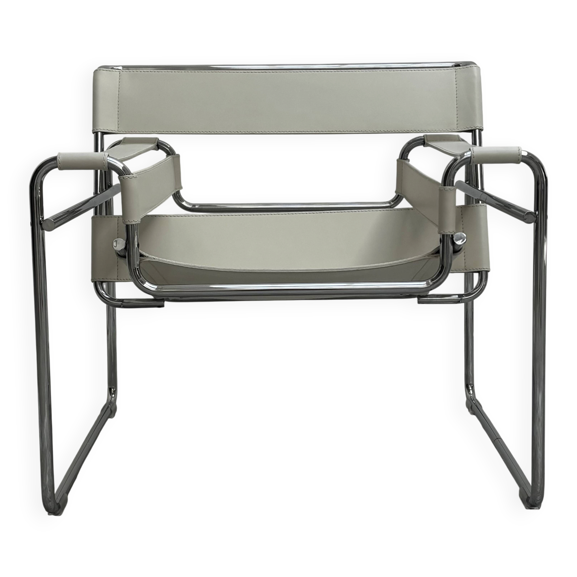 "Wassily" armchair by Marcel Breuer for Gavina in white leather.