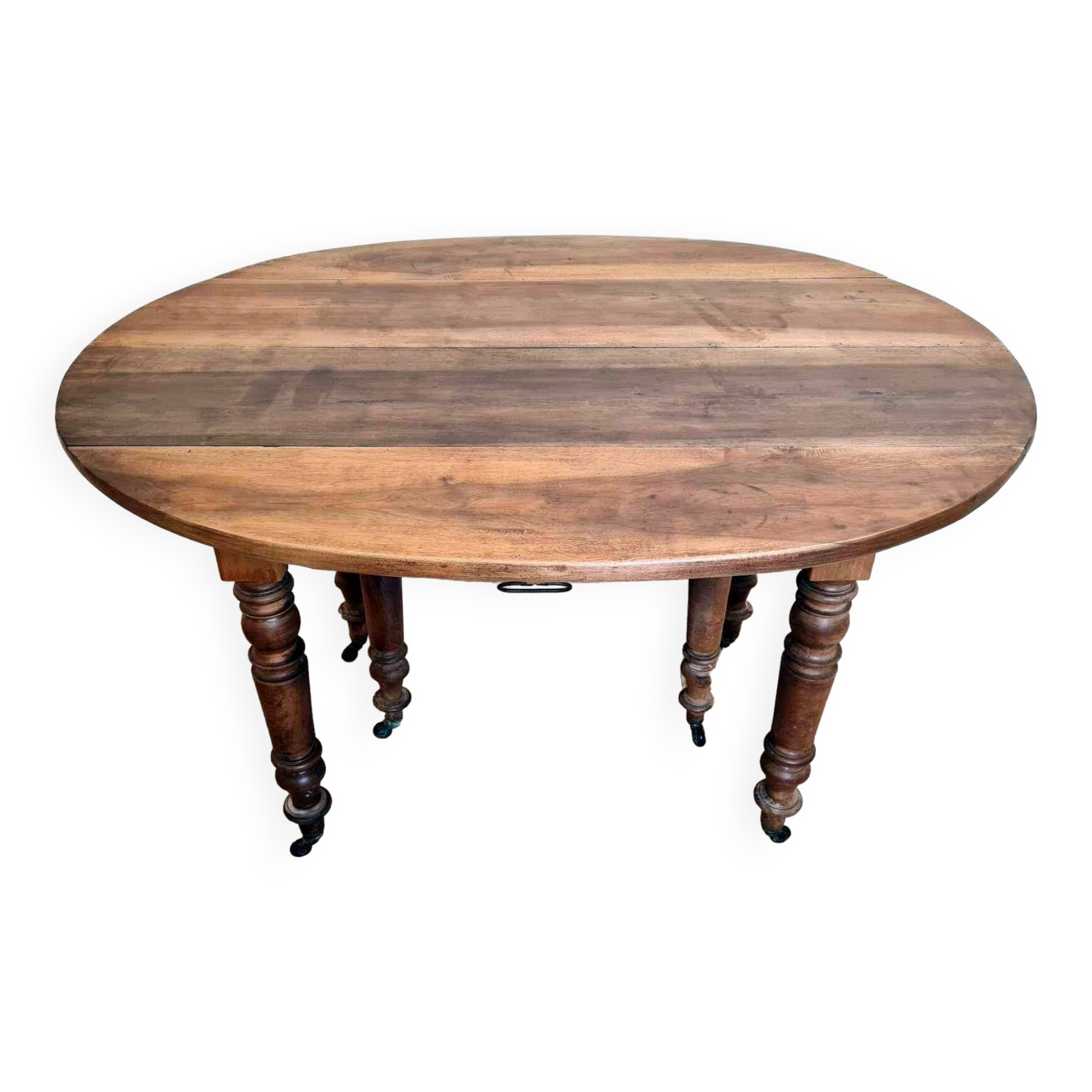Louis Philippe period 6-legged extending table in solid walnut
