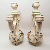 Pair of 2 candlesticks Capodimonte Italy style moustier