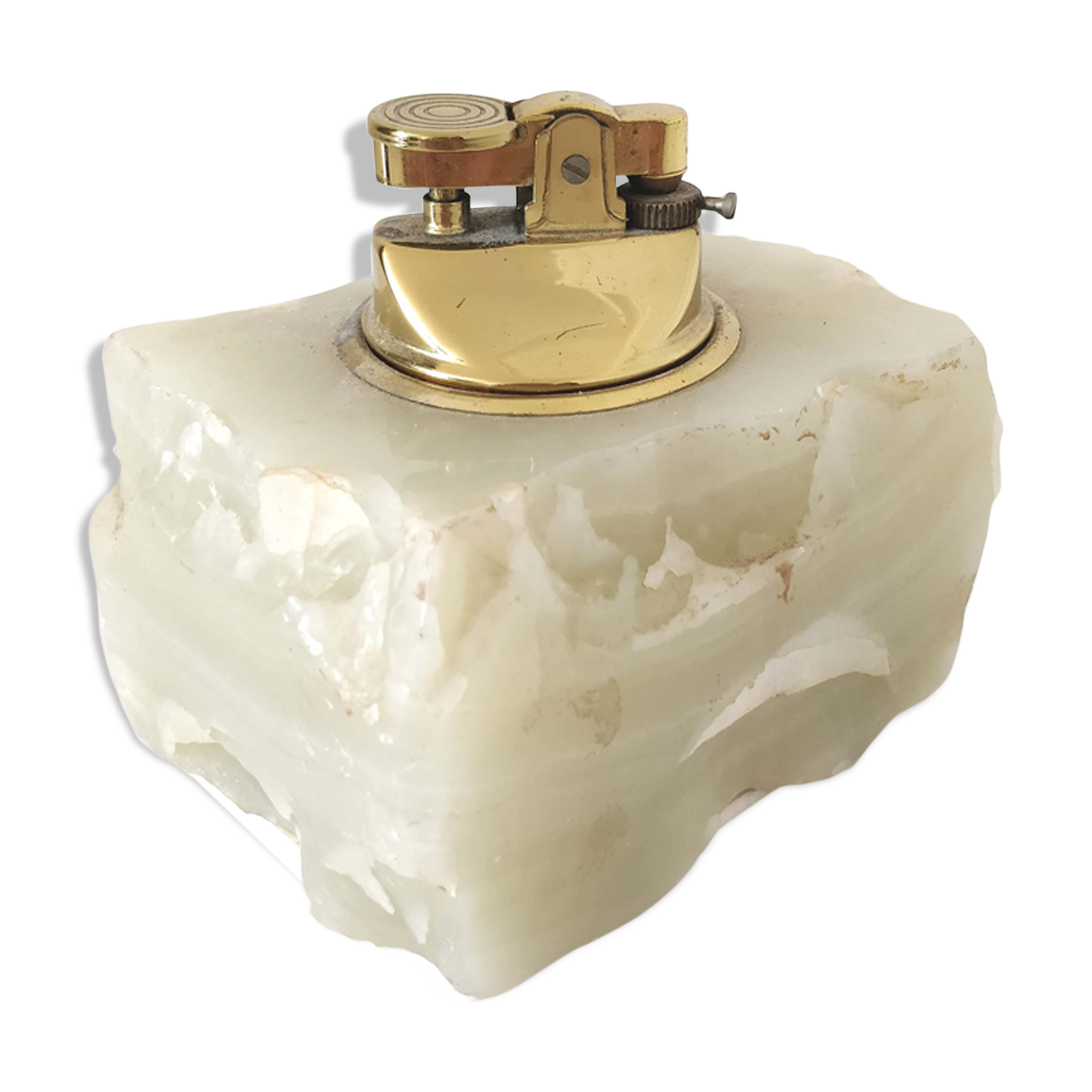 Italian table lighter in alabaster and brass