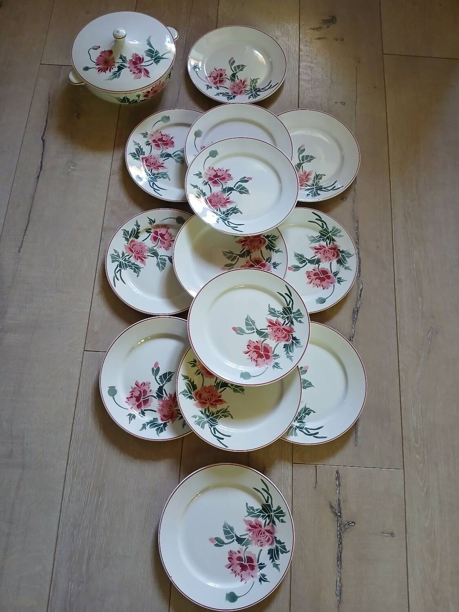 12 assiettes plates anciennes + soupière HBCM