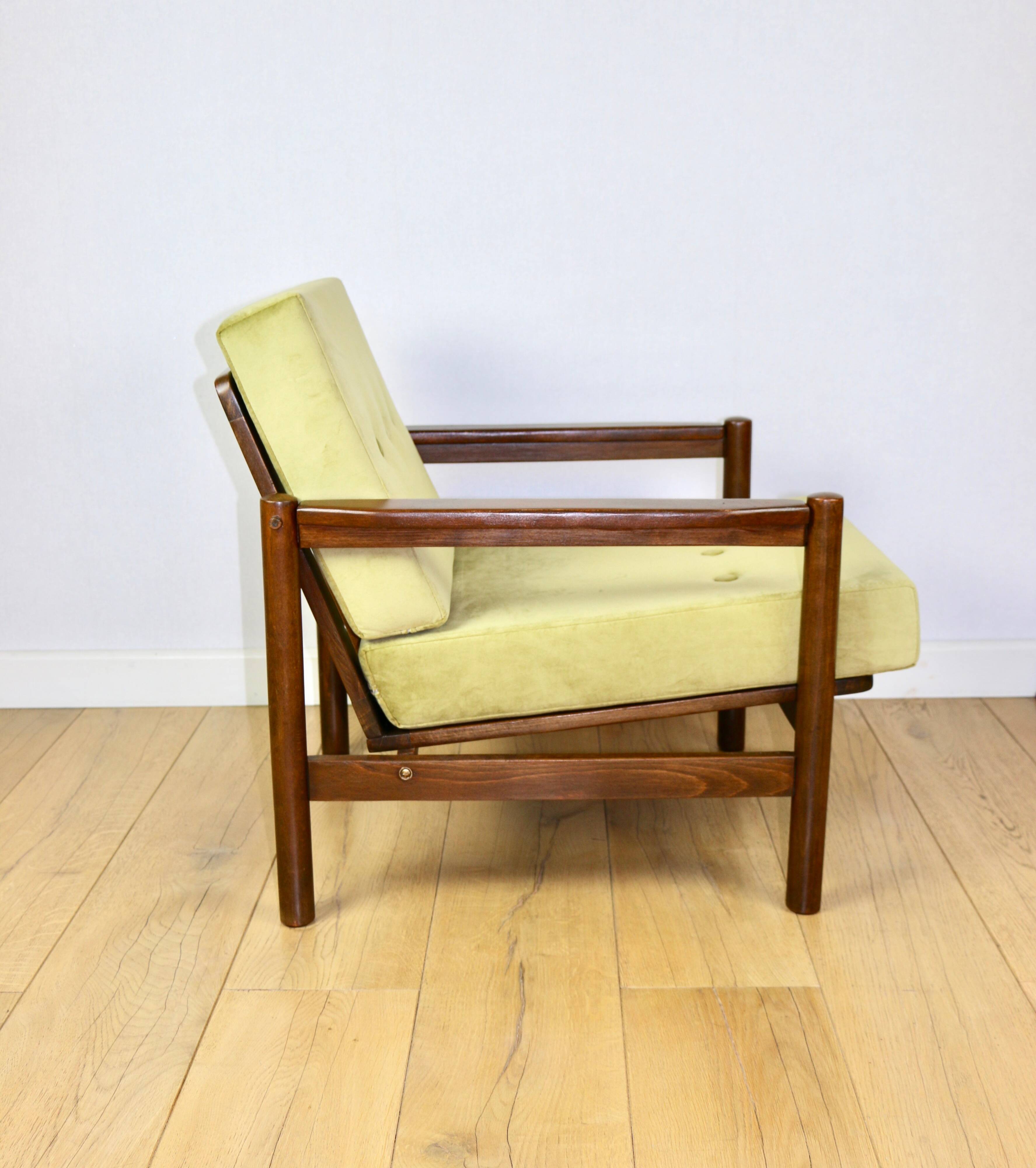 Wooden armchair designed by Z. Baczyk brown vintage olive - 3 pieces available