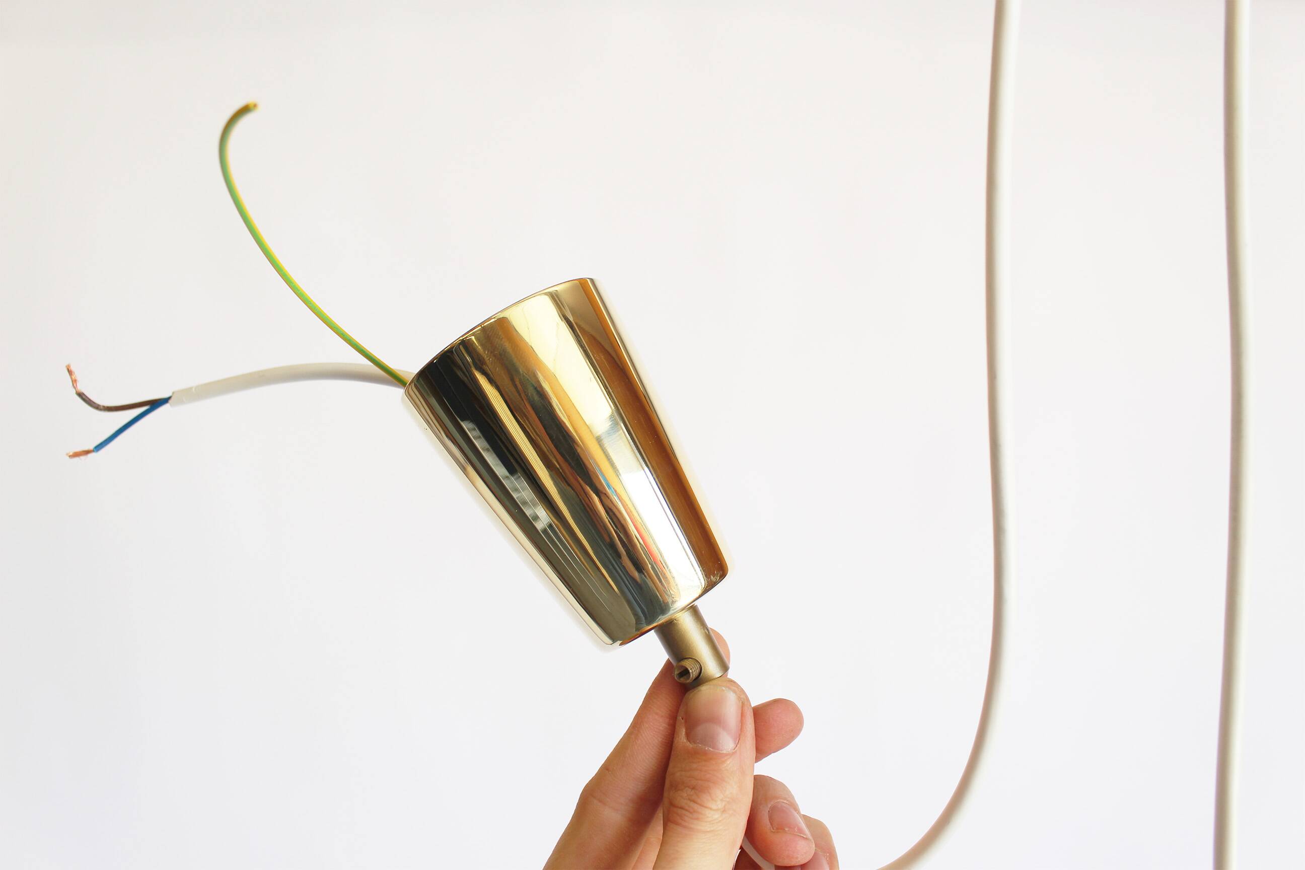 Petite ‘Riffle’ glass and brass pendant lamps by Kalmar