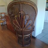 Emmanuelle rattan armchair from the 70s, Peacock model