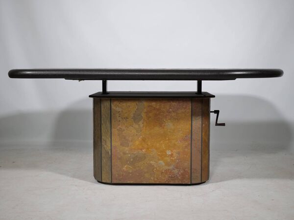 Table basse brutaliste en pierre, cuivre et laiton par Paul Kingma, années 70-80