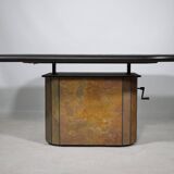 Table basse brutaliste en pierre, cuivre et laiton par Paul Kingma, années 70-80