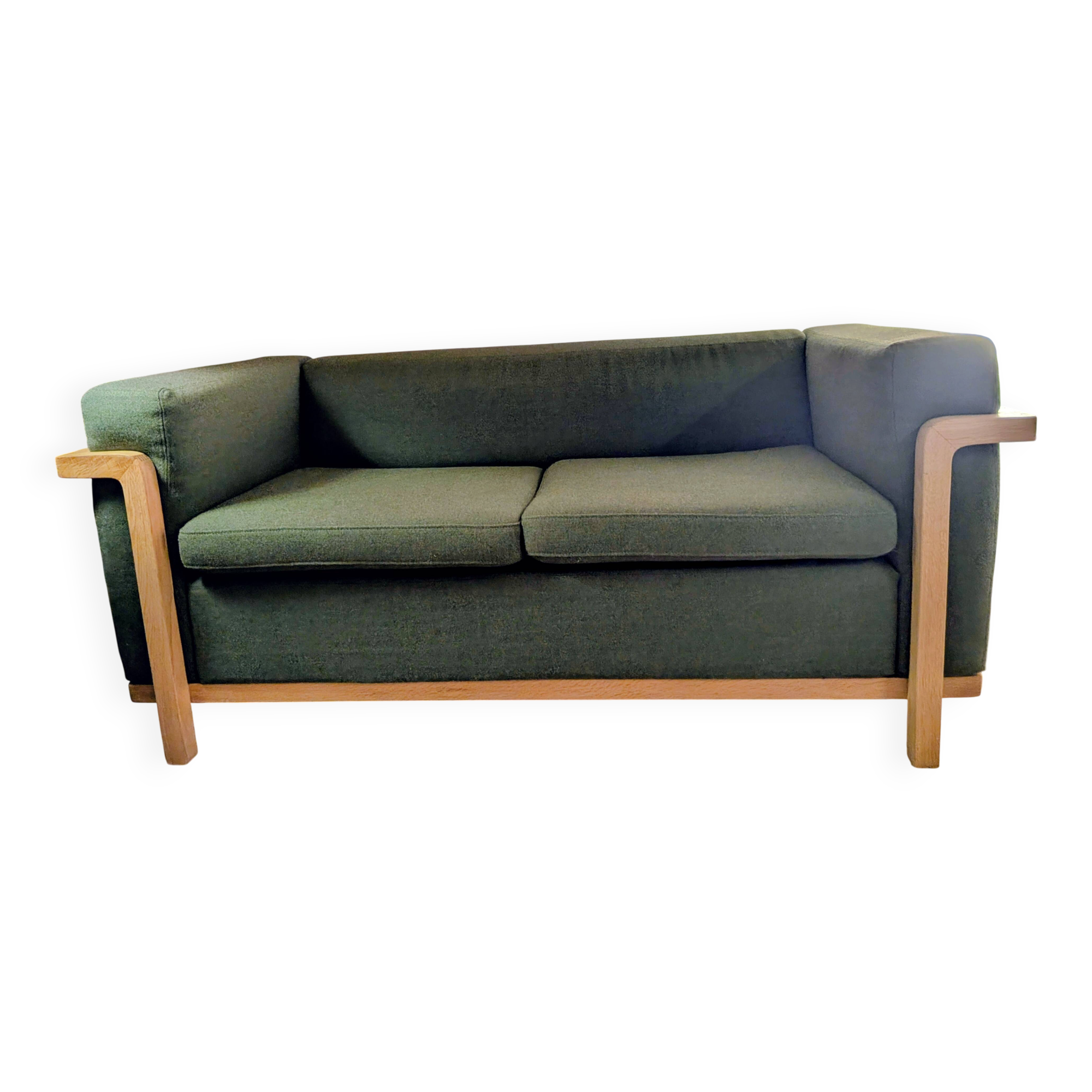 Two-seater canapé in solid oak and patterned fabric - Cobbelwood model