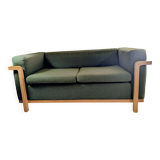 Two-seater canapé in solid oak and patterned fabric - Cobbelwood model