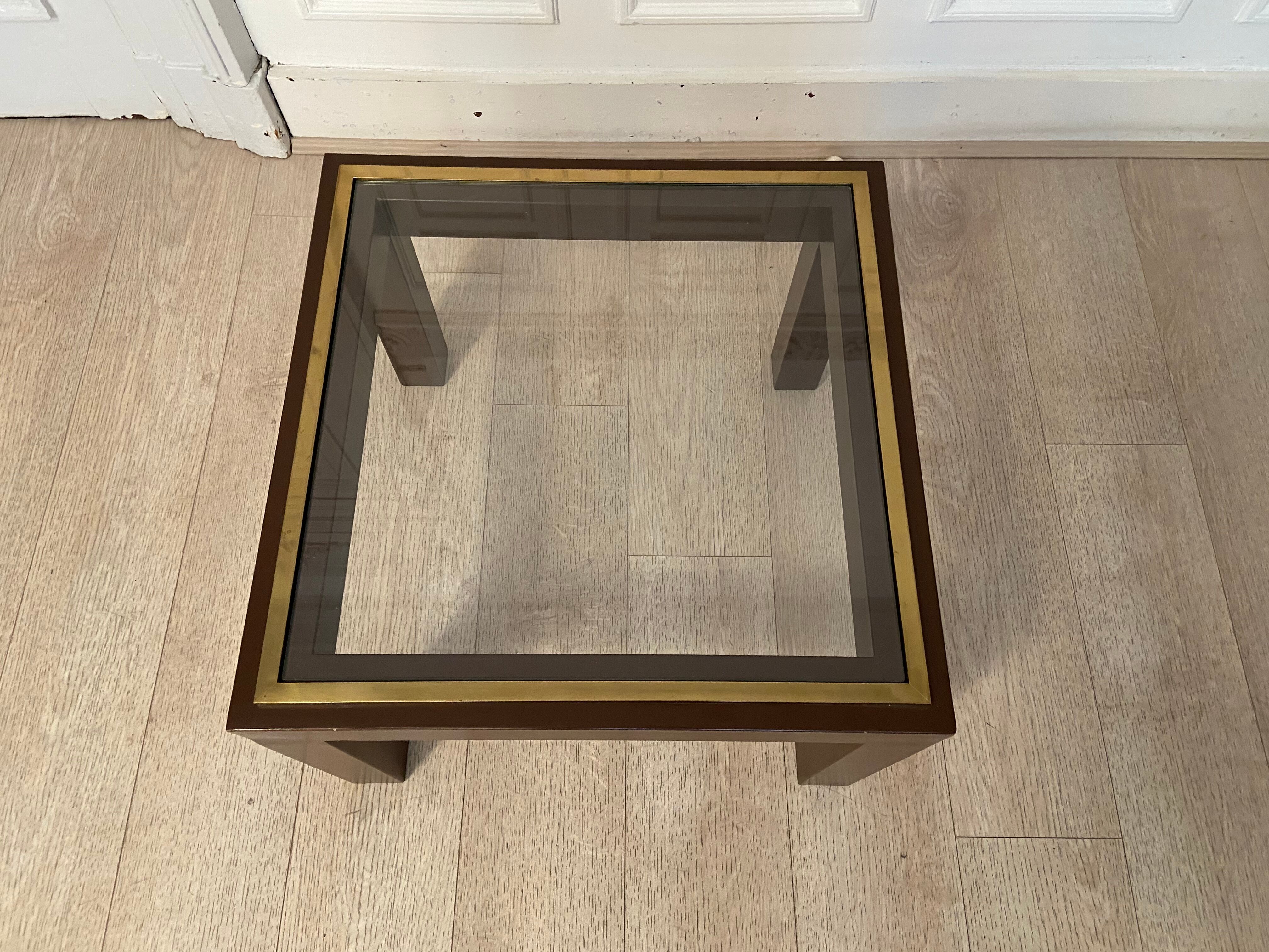 Brown laqué steel coffee table, Belgium, 1980