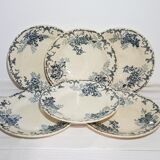 Set of 6 flat earthenware plates from Choisy le Roi model Floreal, iron earth.