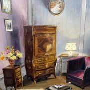 Ancient, Oil painting, interior scene, signed, wood frame, gilded, painting, French painter