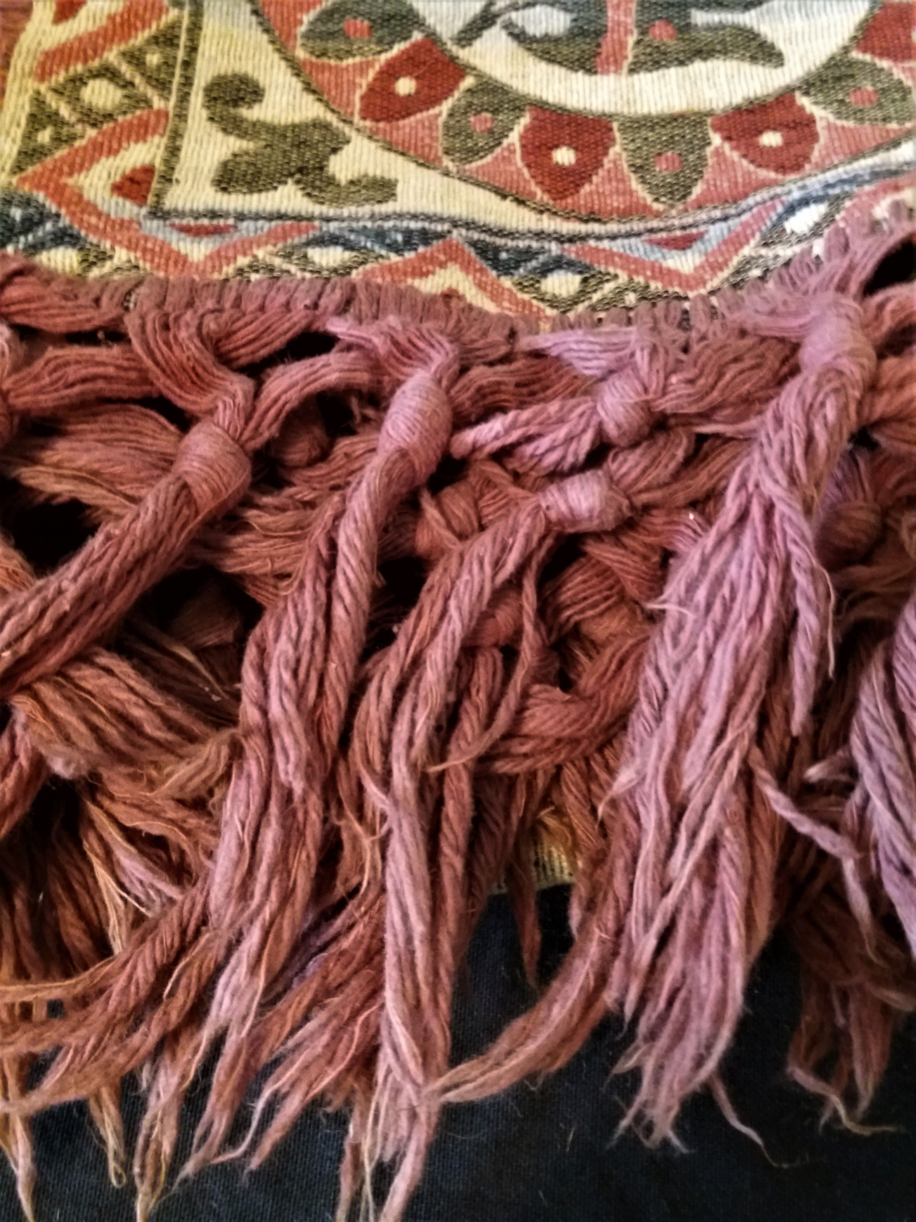 Table mat fringed 19th century tapestry