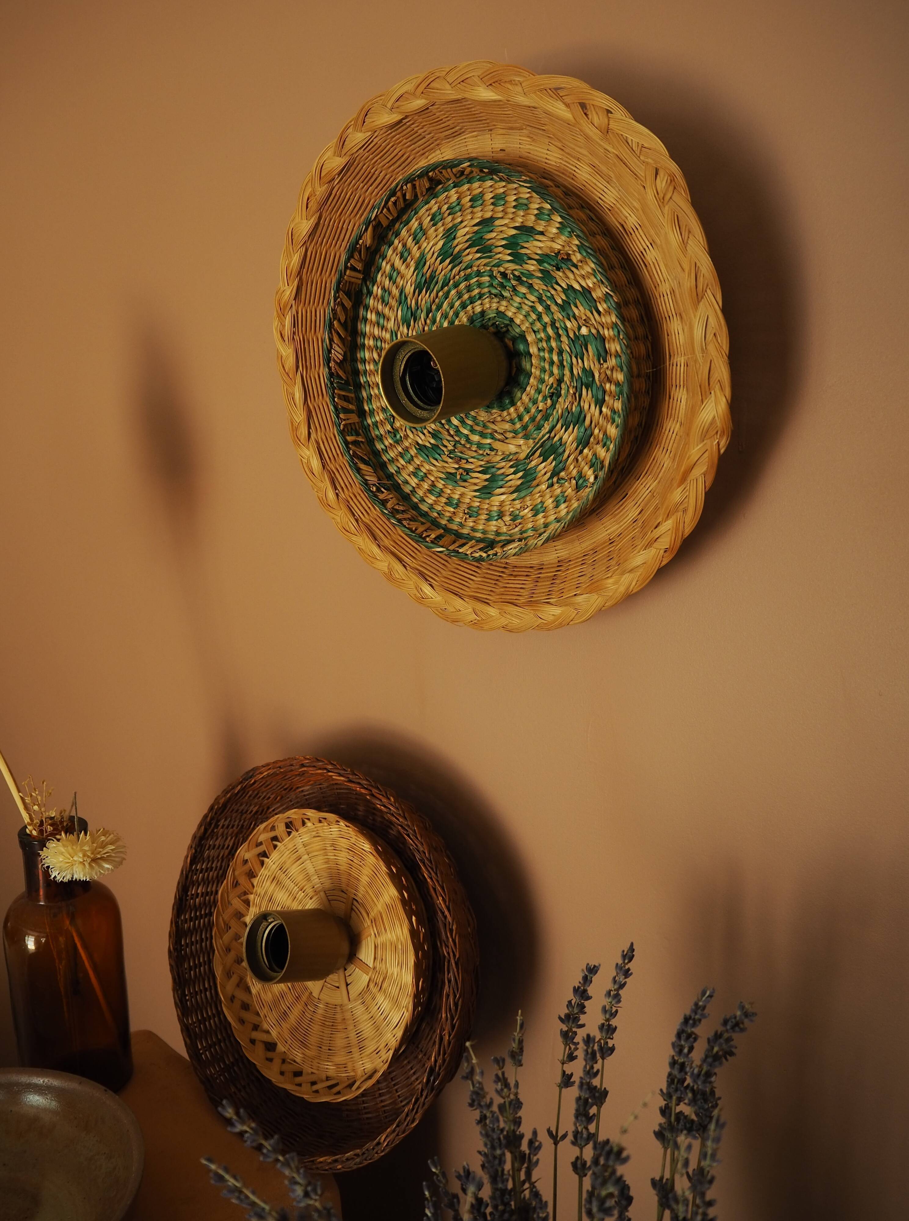 Vintage wicker wall lamp - unique piece