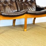 Scandinavian leather and teak bench 1960