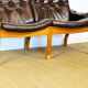 Scandinavian leather and teak bench from the 1960s.