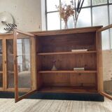 Enfilade de métier en chêne avec portes vitrées