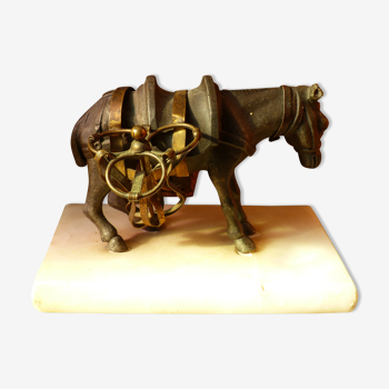 Brass donkey on marble base