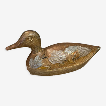 Old enamelled brass duck painted vintage