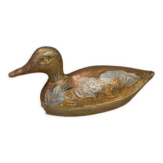 Old enamelled brass duck painted vintage