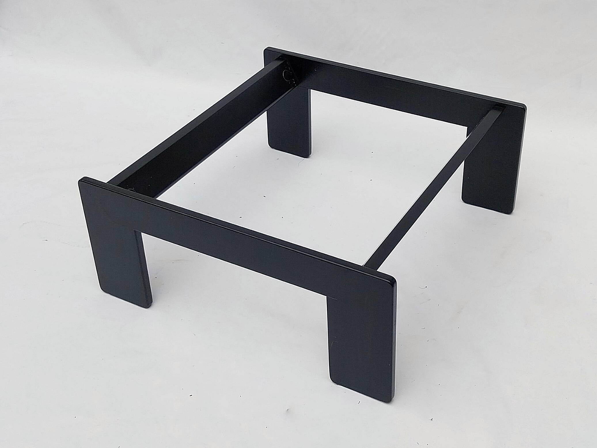 Square black lacquered wood coffee table design 1980