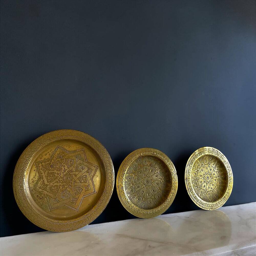 Set of 3 vintage brass North African trays