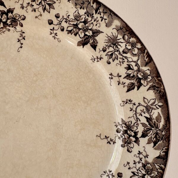 Lot de 6 assiettes plates anciennes en terre de fer modèle Alphand