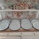 Set of 12 terracotta dinner plates enameled in green cecina