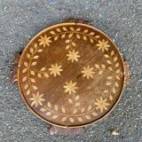 Vintage round art deco breakfast tray in solid wood 1950