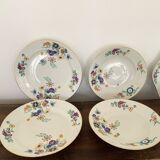 6 vintage plates in white Limoges porcelain signed TLB, flowers