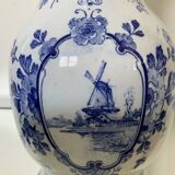 Large antique Delft blue and white porcelain vase signed