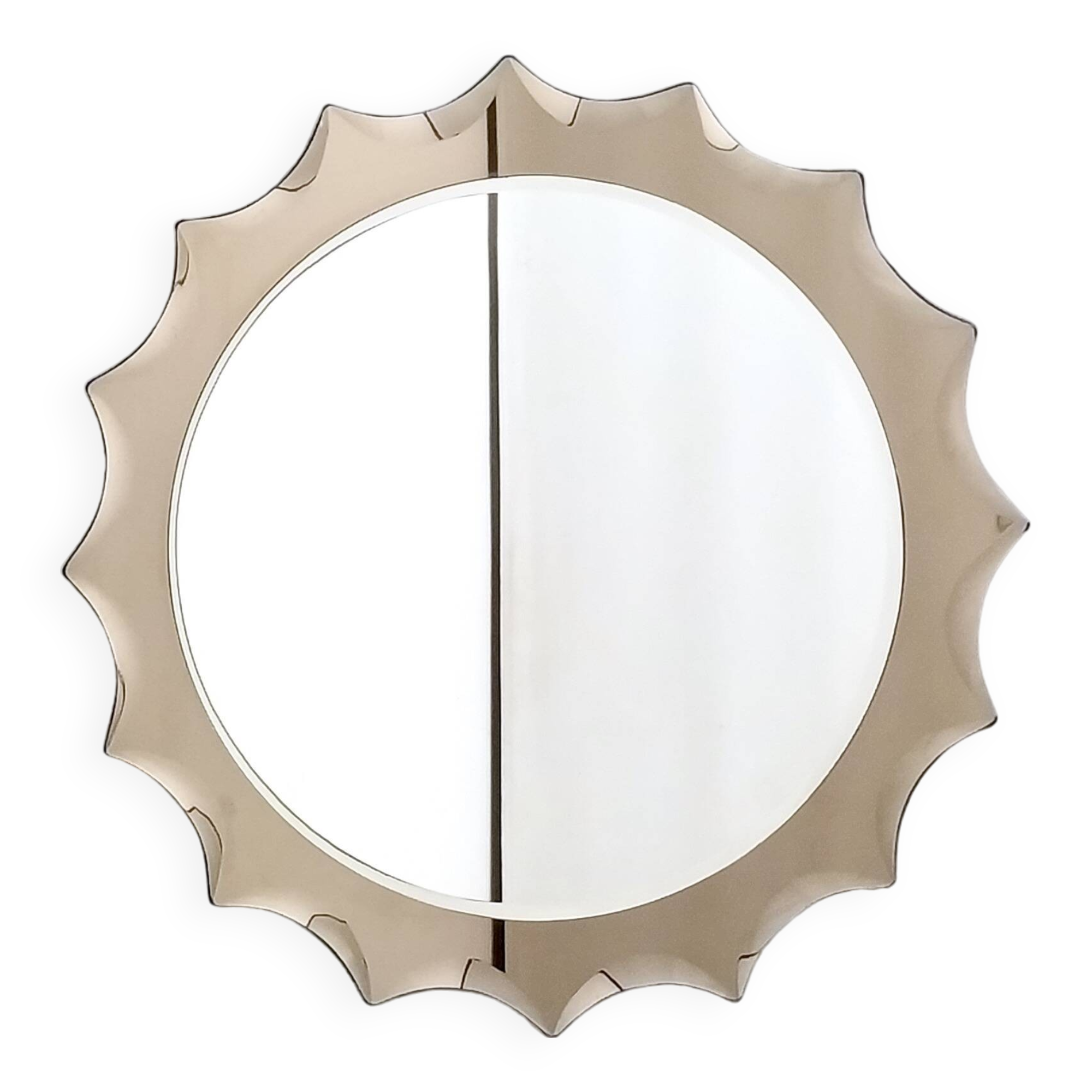 Postmodern Sun Shaped Bronze Wall Mirror in the Style of Cristal Art, Italy