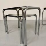 Morex nesting coffee table in metal and smoked glass, Italian design from the 1980s