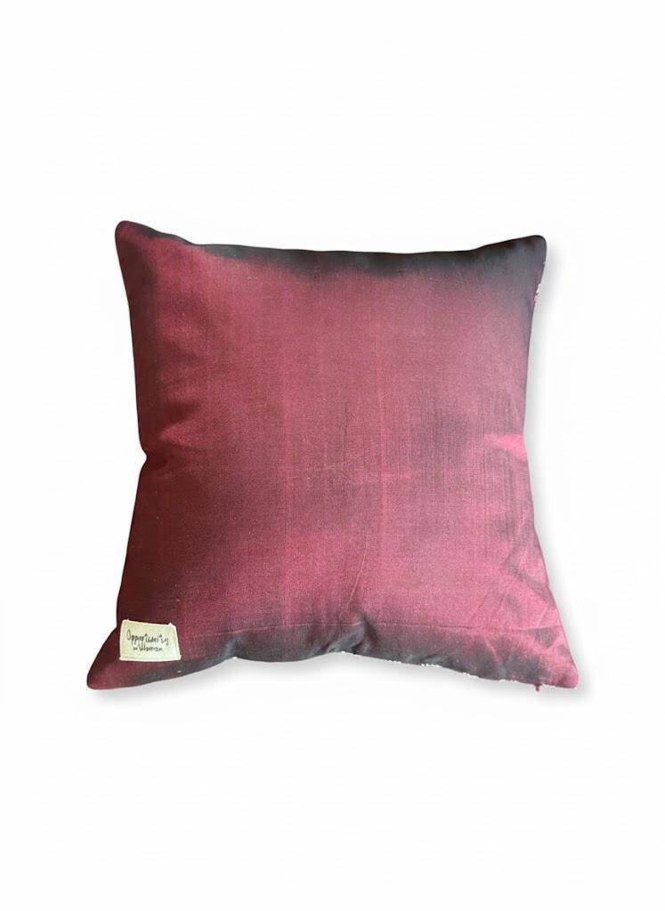 Burgundy and beige Kachin cushion cover (RIDA)