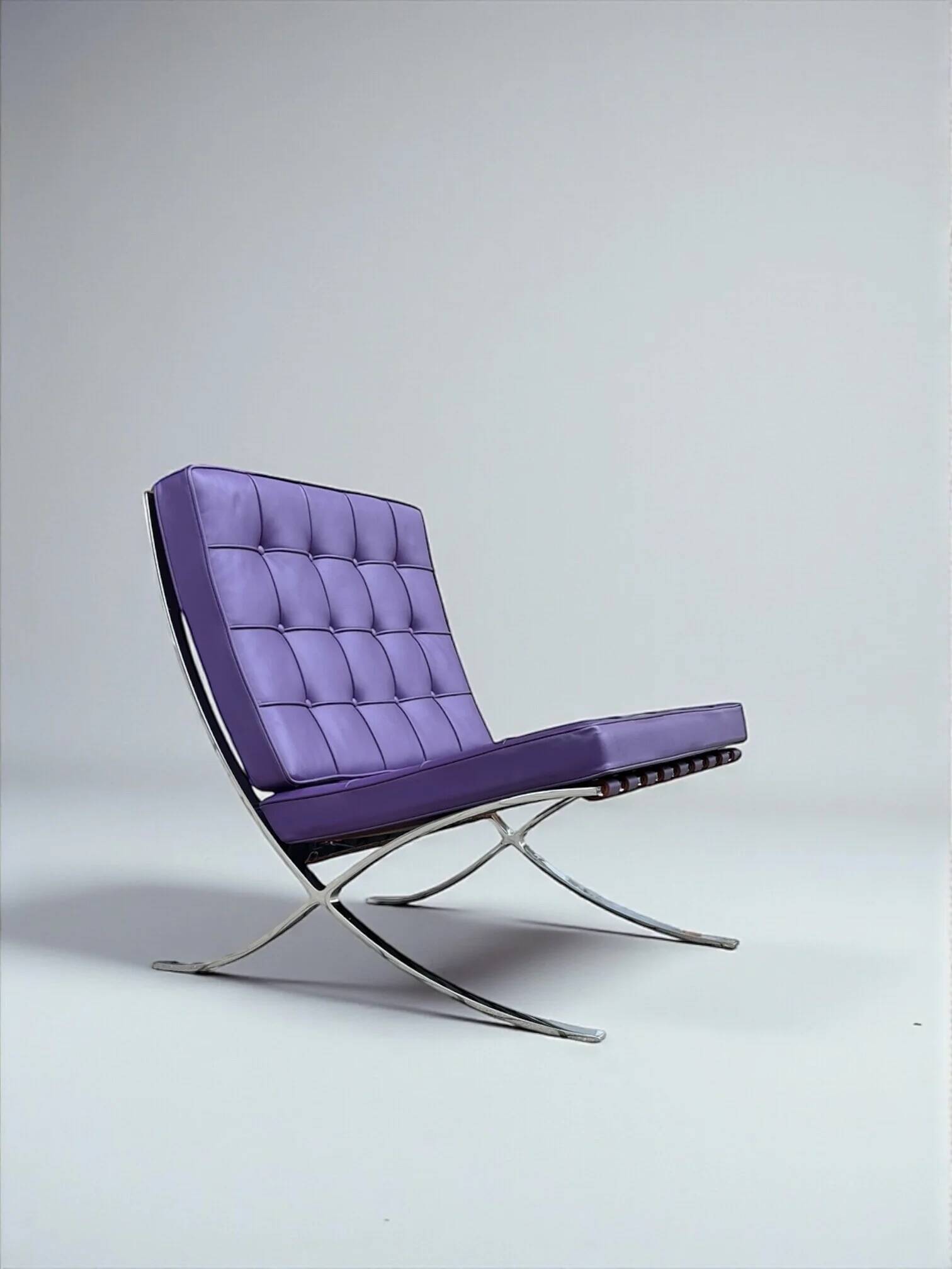 Purple lounge chair Barcelona by Mies van der Rohe for Knoll
