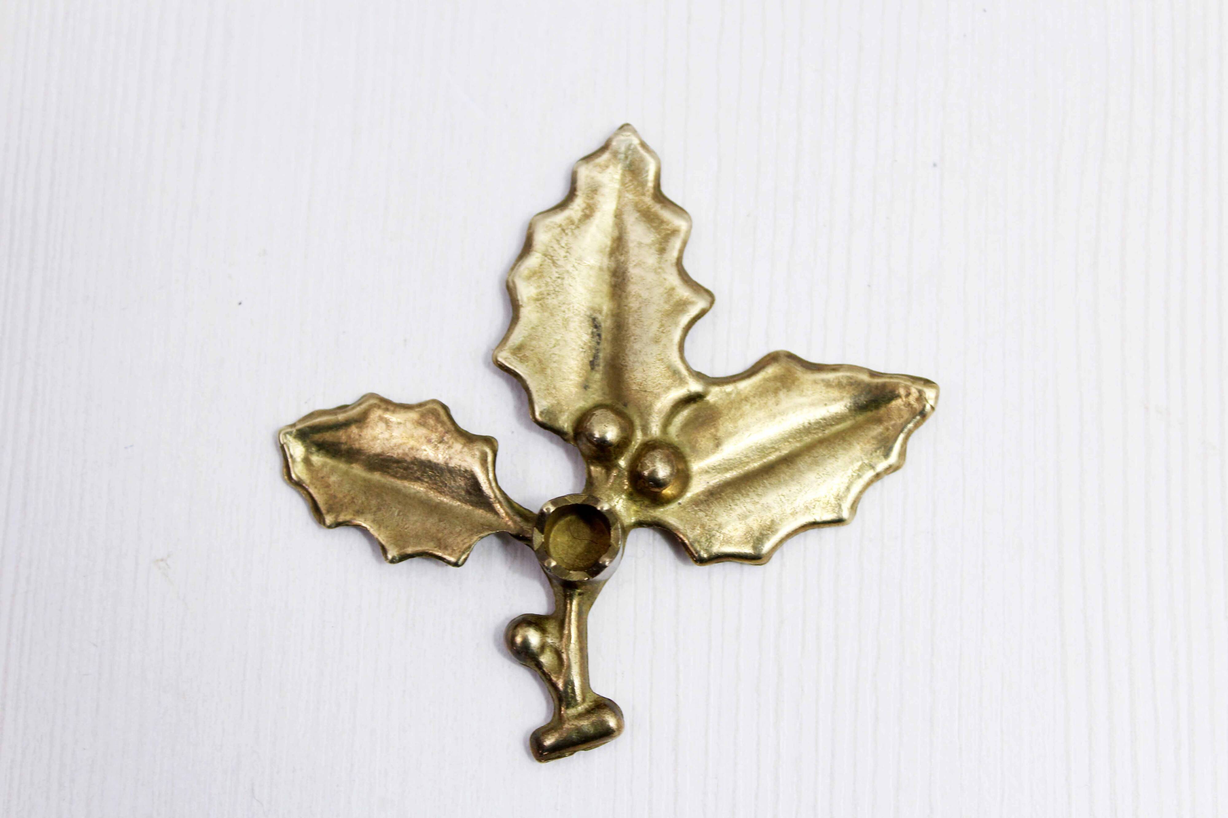 Vintage Holly Candle Holder, Brass