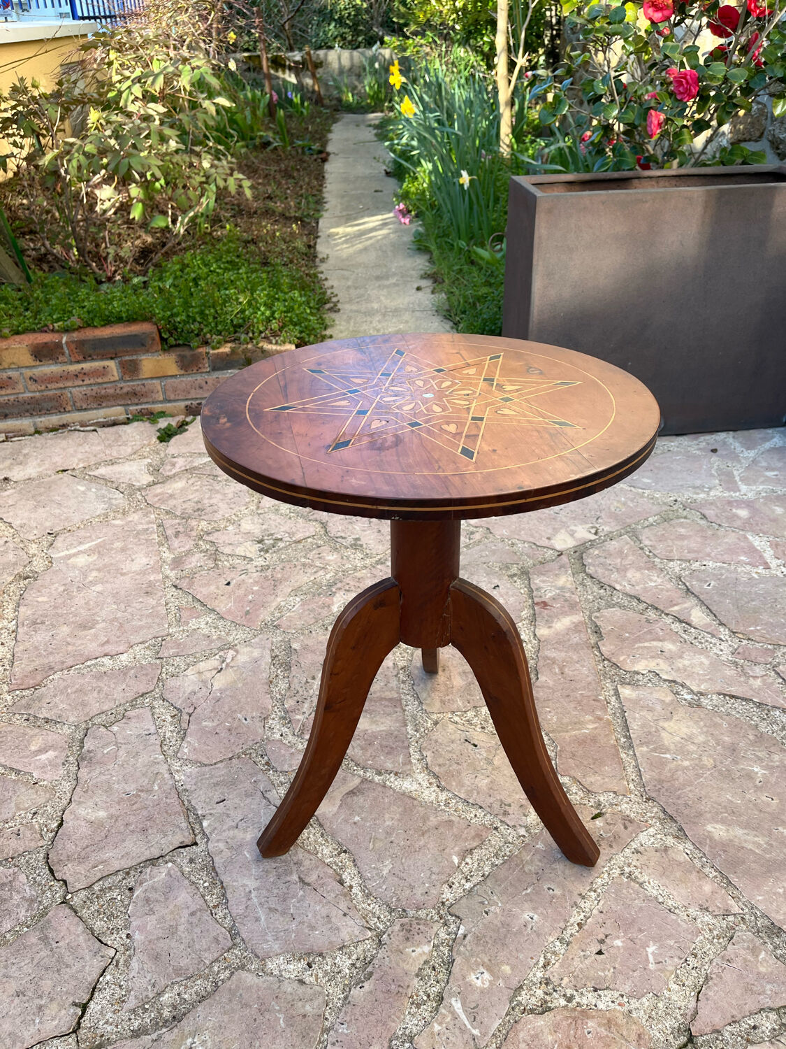 Old inlaid pedestal table