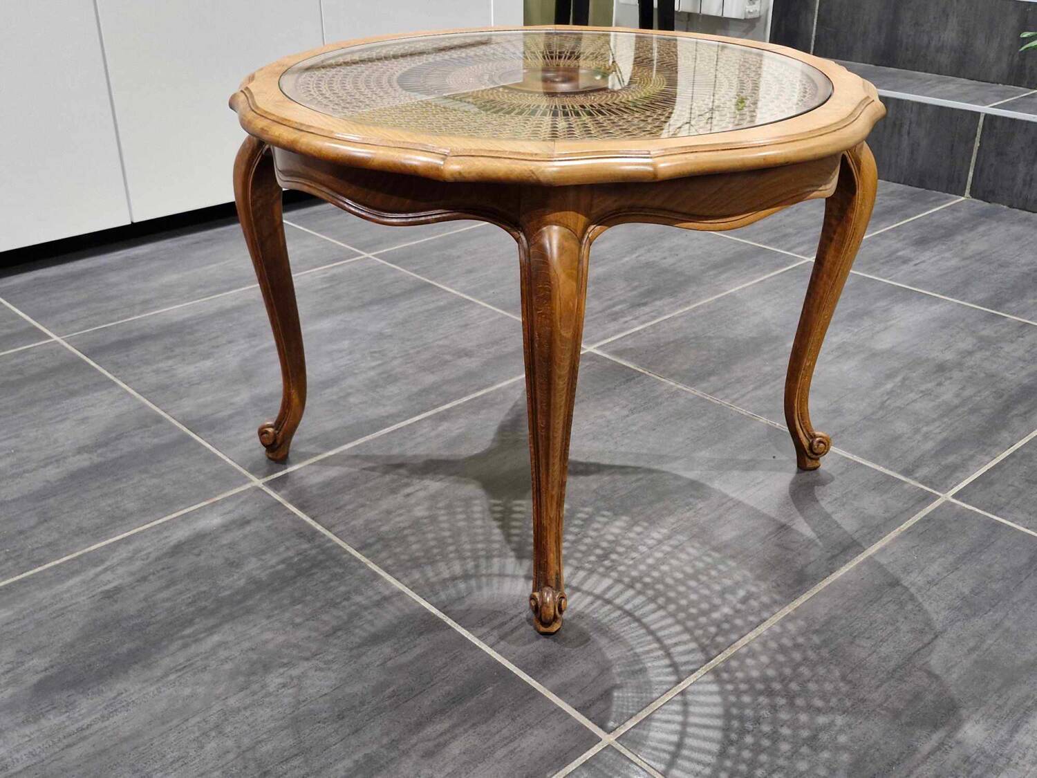 Louis XV coffee table in traditional canework, 1970s