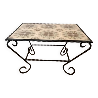 Vintage ceramic and wrought iron coffee table Circa 1950