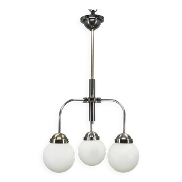 1940s Czech Bauhaus Chandelier with Opaline Glass Globes